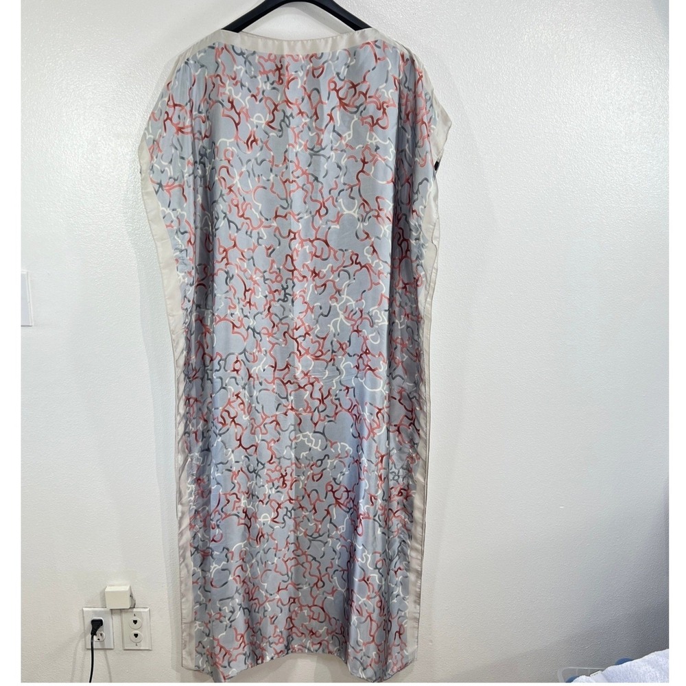 Kaftan Maxi‎ Dress One Size Blue Red Abstract Silk Feel Loungewear Housewear